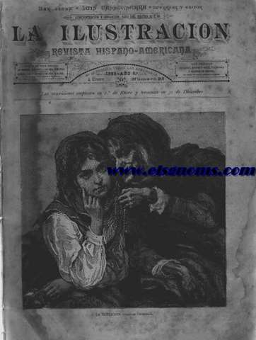 La Ilustracin. Revista Hispano-Americana.-4 Enero 1885.-Ao 6.-Nmero 218.-SUMARIO: Texto.-Bellas Artes, por D. Federico Cajal.-El da 1 de ao en Atenas, por D. A. Garca Llans, -1884-1885, Fantasa, por D. Antonio Nail.-Edmundo de Amicis y Guillermo Godio en Amrica, (conclusin), por D. Guillermo Godio.-Tener enemigos, por D. Jos Naens.-Variedades.-Nuestros grabados.-La flor de mi esperanza, poesa por D.P.G. de Mouretn.-Pesares, poesa por don R.E. Moro.-A la luna, poesa por D. Eudoxio Constain.-A Magdalena, poesa por D. Juan Crisstomo Ramrez.-Isabel la Catlica, por D. Evaristo Fombona.-Anuncios.-Historia de la semana.-GRABADOS: La tentacin.-La venganza de un pilluelo.-La demanda de matrimonio.-La muerte del presidente Duranti.-El alba.-La luna de miel.