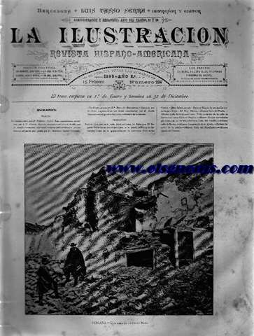 La Ilustracin. Revista Hispano-Americana.-15 Febrero 1885.-Ao 6.-Nmero 224.-SUMARIO: Texto.-La ciencia actual, por D. Federico Cajal.-Las exposiciones modernas, por + D. Nicols Daz de Benjumea.-Cartas  Emilia, por D. Adolfo Fernndez Ferrando.-Variedades.-Nuestros grabados.-A orillas del mar, poesa por D. Francisco Javier Machado.-De Moore, poesa por D Mercedes Matamoros.-Cantares por D. Pedro Laguna.-Los dos rivales (conclusin), por D. Cecilio Navarro.-Bourgonef.-Anuncios.-Historia de la semana.-GRABADOS: Periana: Una casa en la calle Real.-Ventas de Zafarraya: El Boquete.-Ventas de Zafarraya: Calle de la Iglesia.-Ventas de Zafarraya: Plaza de la iglesia.-Ventas de Zafarraya: Calle de las ventas.-Jtar: Iglesia actual.-Periana: Tienda de una familia acomodada.-Arenas del Rey: Chozas.-Alhama: Calle de la Fuente.-Alhama: Calle Bermeja.-Alhama: Parte posterior de la calle de Enciso.-Alhama: Calle del Hegido.-Alhama: Monjas mercedaras que cuidan los heridos.-Periana: Calle del Portillo.-Alhama: Calle de Enciso.-Alhama: Campanario de la iglesia.-Periana: interior de la iglesia.-Alhama: Calle del Humilladero.-Alhama: Iglesia del Carmen.