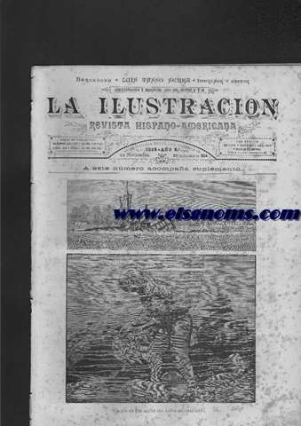 La Ilustracin. Revista Hispano-Americana.-22 Noviembre 1885.-Ao 6.-Nmero 264.-SUMARIO: Texto: La ciencia actual, por D. Federico Cajal.-Recuerdos de Argel, por D. Miguel Pons.-La poesa de la vida, por D. Adolfo Fernndez Ferrando.-La Exposicin aragonesa de 1885, por D. Federico Cajal.-Variedades.-Nuestros grabados.-Canto de la golondrina, poesa por D. Domingo Ramn Hernndez.-La partida, poesa por A. E.-Viaje por Tnez (continuacin), por R. Cagnat y H. Saladn.-Los hombres de lo porvenir, (continuacin), por Sir Edward Bulwer Lytton.-Anuncios.-Historia de la semana.-GRABADOS: Buzos en las aguas del canal de Hell-Gate.-Pesca del bacalao en Terranova.-Establecimiento de Cremacin de Long Island (Fresh Pond, Estados Unidos).-D. Antonio Gonzlez Solesio.-D. Juan Carlos Coll y Pujol.-El nuevo puente de Londres.-Te-Deum celebrado en la Catedral de Barcelona el da 1 del corriente.-Adornos caligrficos en Sidi Bidt el Gahriani.