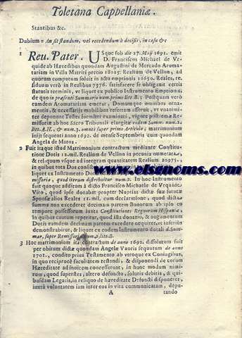 R.P.D. Millino Toletana Capellani. Pro D. Josepho Gomez Malo. Contra DD. Executores Testamentarios q. Angel de Matos, & litis &c. Facti.