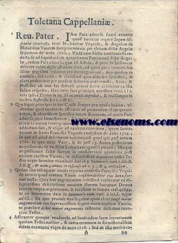 R.P.D. Millino Toletana Capellani. Pro D. Josepho Gomez Malo. Contra DD. Executores Testamentarios q. Angel de Matos, & R.D. Josephum Serrano Cappellanum. Responsio Facti.