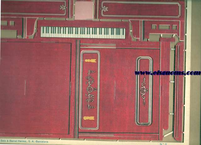 Constructor.  Objetos diversos - N 3 - Piano. Pequeas construcciones en cartulina, desmontables, sin pegaduras (Patentado). Constituir una hermossima coleccin de pequeos juguetes con gran variedad de asuntos finamente decorados, reproducciones de la realidad, desmontables, guardndose en sitio reducidsimo, de gran finalidad educativa para el ejercicio de la habilidad, iniciativa y paciencia de los nios y que suprime la posibilidad de herirse o mancharse (Nada han de cortar ni pegar). S.A.I.G. Seix y Barral Herms. Editores, Bardelona. 