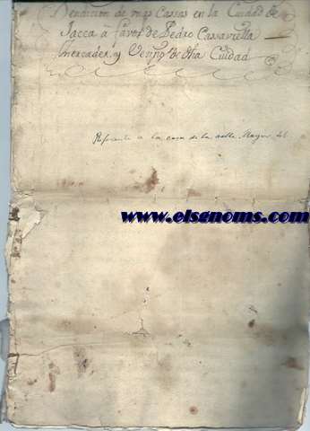 Escritura de venta: Vendicion de unas casas en la Ciudad de Jacca a favor de Pedro Cassaviella Mercader, y Vezino de esta Ciudad. Referente a la casa de la calle Mayor,46. Vendedores: Antonio Borau y Francisca  Ximenez conyuges.