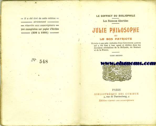 Julie philosophe ou Le bon patriote. Histoire  peu prs vritable d'une Citoyenne active qui a t tour  tour agent et victime dans les dernires rvolutions de la Hollande, du Brabant et de la France. Tome second (de 2).