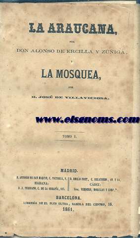 La Araucana y La Mosquea. Tomo primero (de 2).