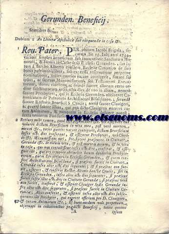 R.P.D.Peralta. Gerunden. Beneficii. Pro R.D.Narcisso Cabannias. Contra R.D. Antonium Torrent. Restrictus Facti, & Iuris.