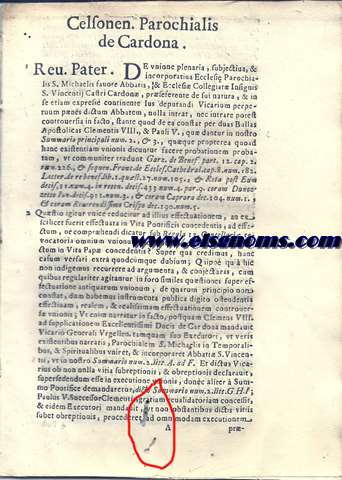 R.P.D. Bussio Celsonen. Parrochialis de Cardona. Pro Illmis. DD. Abbate, & Capitulo Insignis Coll. Eccl. S. Vicentii Martiris Vill Cardona. Contra Illmum, & Rmum Epis. Celsonen (Solsona). Iuris