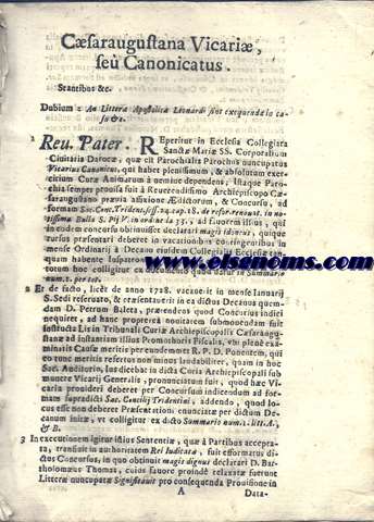 R.P.D.Peralta Csaraugustana Vicari, se Canonicatus. Pro R.D.Leonardo Herrera. Contra R.D. Josephum Roccha. A Facti.
