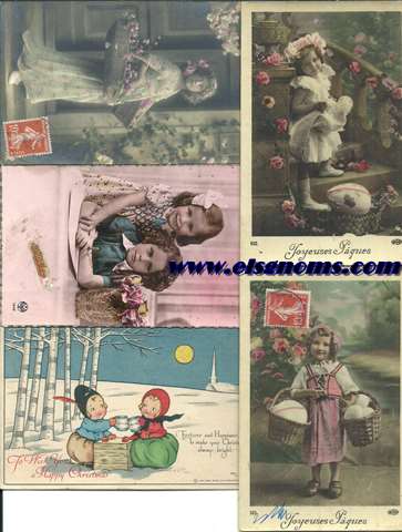 Conjunto de 5 tarjetas postales:  Bellas postales de nios.