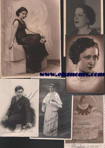 Conjunto de 6 fotografas albmina con dedicatoria autgrafa a a la actriz Montserrat Reguan de:diferentes actores teatrales: Miguel Ortega, Matilde Martn, Ricardo Mayoral, Angelita Martnez, Teresa Moreno y Amalia Pardo.