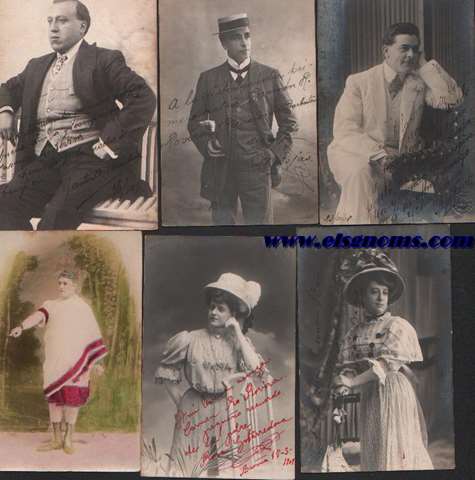 Conjunto de 6 tarjetas postales fotogrficas, dedicadas a la actriz Carme Roig Rovir (M.Rojas (Barbastro), Gastn Mantua, Pepe Font, Bruno Geli, E.Bar, Rosa Gotarredona).