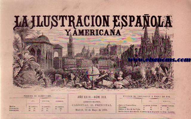 La Ilustracin Espaola y Americana.-Ao XXIII.-Nm.II.-Madrid, 15 de Enero de 1879.-Texto.-Crnica general, por D.J.F.B.-Nuestros grabados, por D. Manuel Bosch.-Los teatros, por D. Peregrn Garca Cadena.-La quincena parisiense, por D. A. Fernndez de los Ros.-Memorias de un Sesentn natural y vecino de Madrid: Perodo constitucional, 1821-1822, por don Ramn de Mesonero Romanos, individuo de nmero de la Real Academia Espaola.-Espartero, por D. Jos Fernndez Bremon.-D. Simn Torra, por M. B. -Libros presentados  esta redaccin por autores  editores, por B.-Sueltos.Anuncios.-GRABADOS: La Torre de los Jernimos, en Belem: aspecto despus de la catstrofe ocurrida el 18 de Diciembre ltimo (De fotografa).-Recuerdos del general Espartero: Vista de la casa en donde naci, en Grantula; Aspecto exterior del palacio que habitaba, al divulgarse la noticia de su fallecimiento; La espada de Luchana; Retrato de D. Patricio Senz San Martn, antiguo asistente del general: Logroo: Vista general de la ciudad, residencia del general Espartero desde 1848. (De fotografa del seor Laurent).-Bellas Artes: Ocupaciones de antesala (composicin y dibujo de D. Lus Franco y Salinas); Un Gato travieso, cuadro de M. K. Wuennenberg, presentado en la Exposicin de Pars de 1878; Estatua yacente del general D. Ramn Mara Narvaez, labrada en mrmol por D. Antonio Molt.-Retratos de la Signora Vitali, del Signor Sani y del Seor Pandolfini, artistas del Tatro Real de Madrid.-Isla de Cuba; El nuevo Caonero Martn Alvarez, de la Escuadra de S. M. al mando del teniente de navo D. Lus Chiappino.